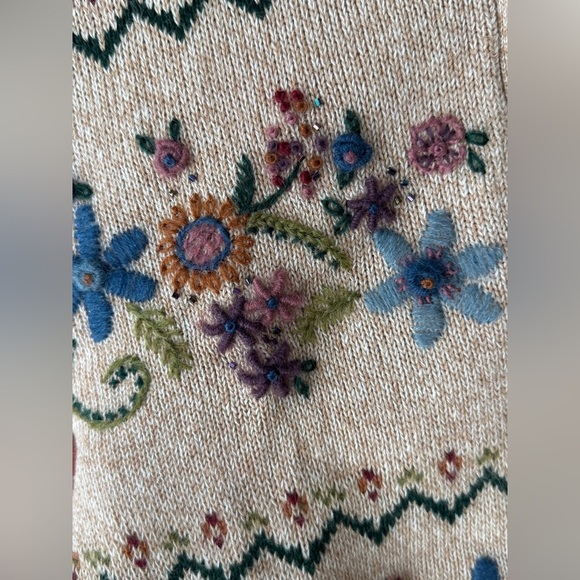 Vintage 90s Alfred Dunner Saratoga Springs Floral Embroidered Zip Sweater ramie - Picture 4 of 12